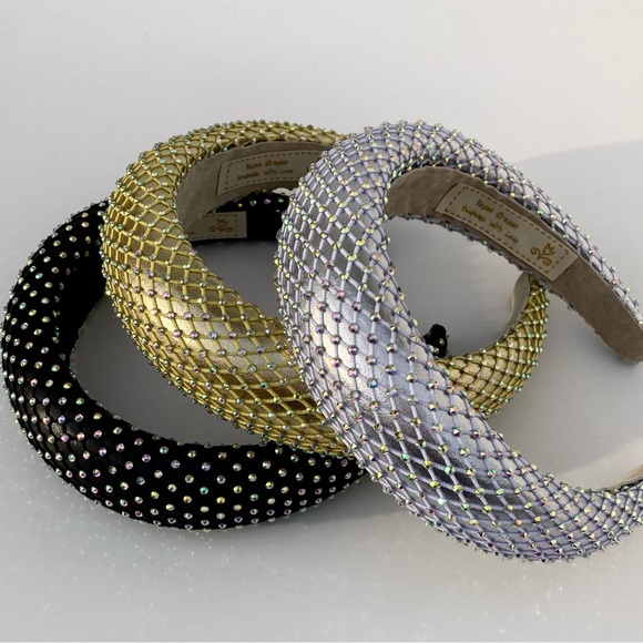 Padded 1.5” Headband with Rhinestone-Adorned Mesh Overlay/Silver Base Handmade - Picture 10 of 10